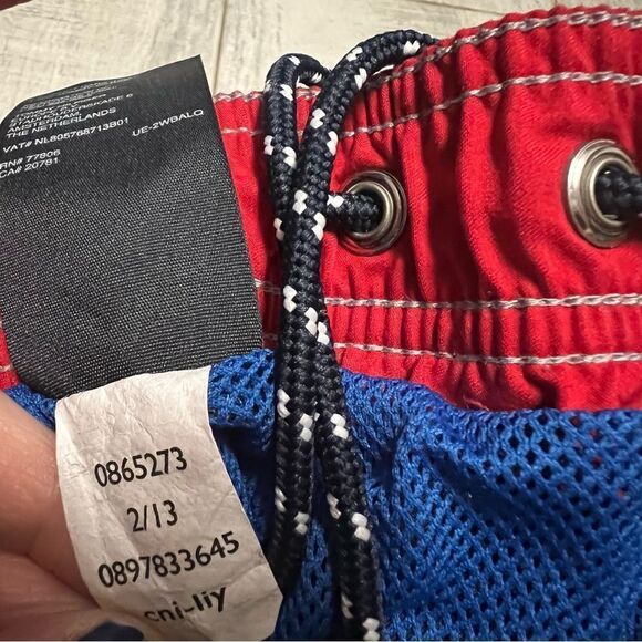 VTG Y2K Tommy Hilfiger Navy Blue Red Lined Hybrid Board Swim Short Contrast L - Picture 8 of 12